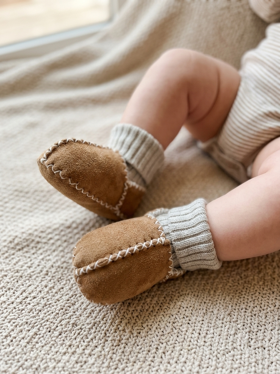 Baby-Fellschuhe mit Strickbund