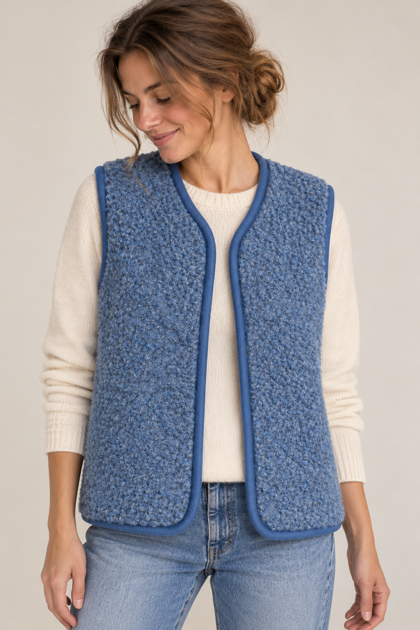 Weste Wollflor blau