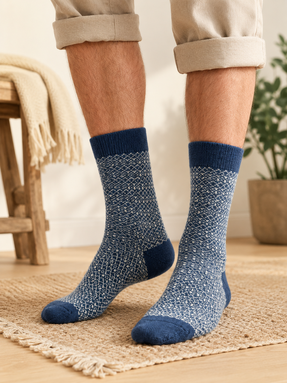 Wollsocken DS, blau-weiß